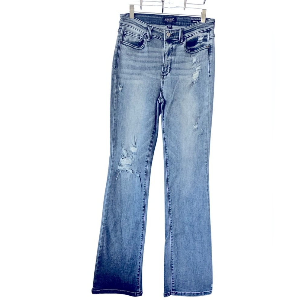 Judy Blue High Waist Destroyed Bootcut Denim Jeans sz 9/29 - Picture 2 of 14